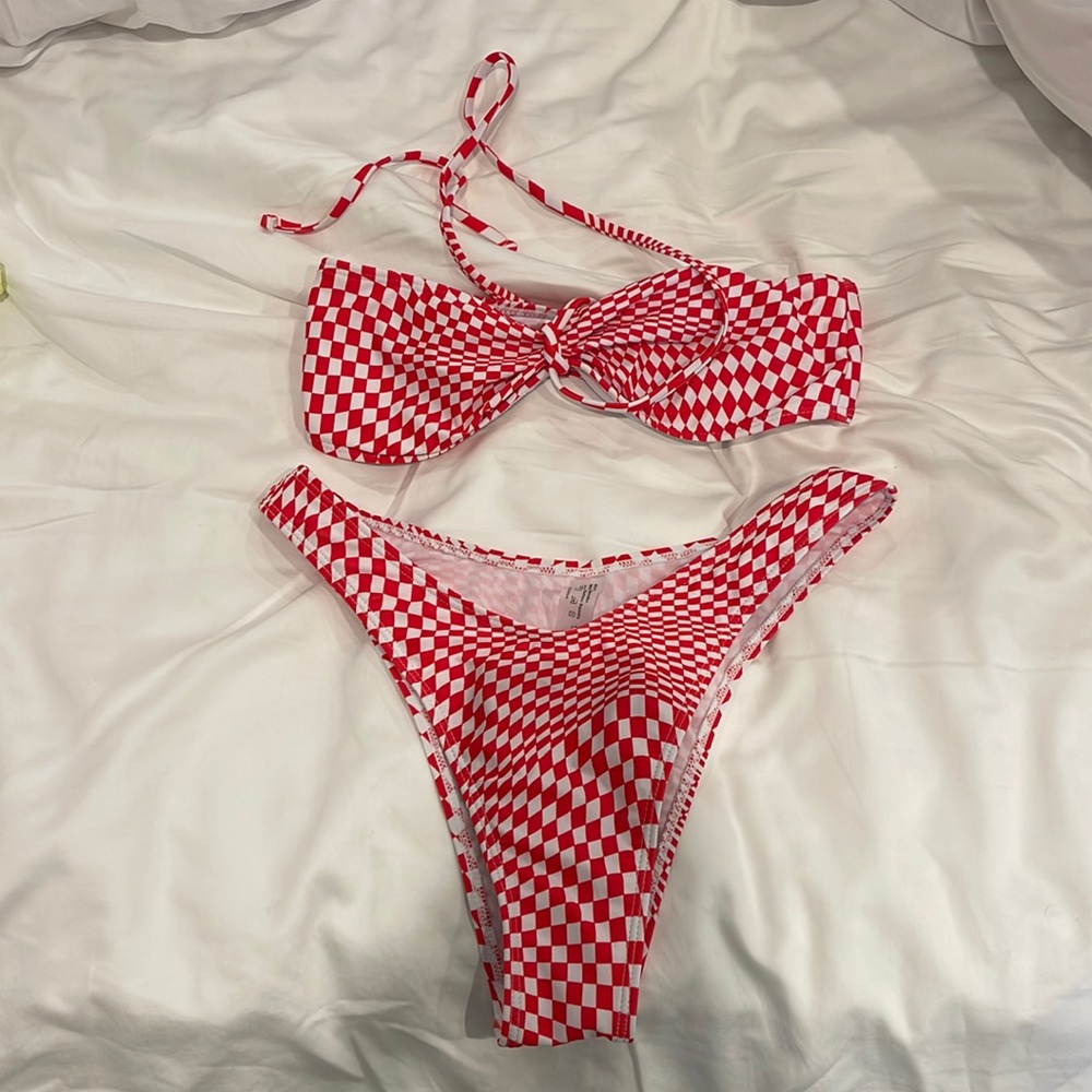 Red White Pattern Bikini Set Size Small - image 1